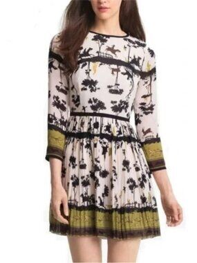 Ted Baker London Western Cowboy Horse Print Pleated Mini Dress.  SZ 4 TB/ 6 US